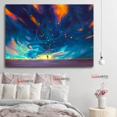 Fırtınada Balonlar Tutan Çocuk Kanvas Tablo