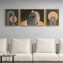 At Figürlü Dekoratif Çerçeveli Ahşap Tablo Seti