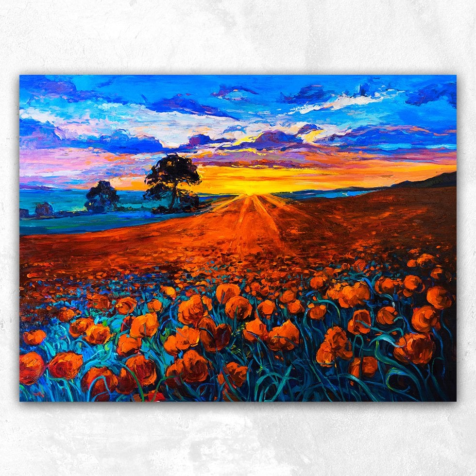 Haşhaş Tarlası Gün Batımı Soyut Kanvas Tablo