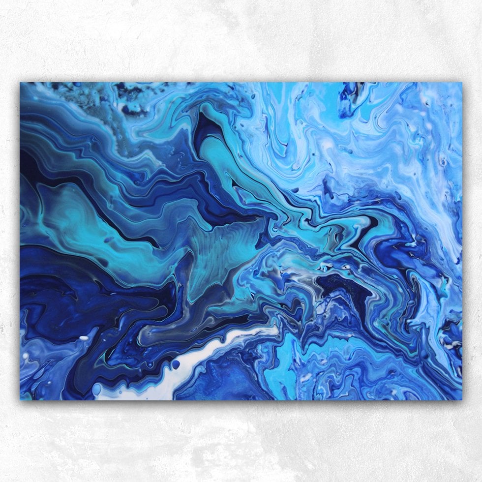 Mavi Mermer Renk Karışımı Soyut Kanvas Tablo