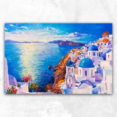 Mavi Deniz ve Beyaz Evler Soyut Kanvas Tablo