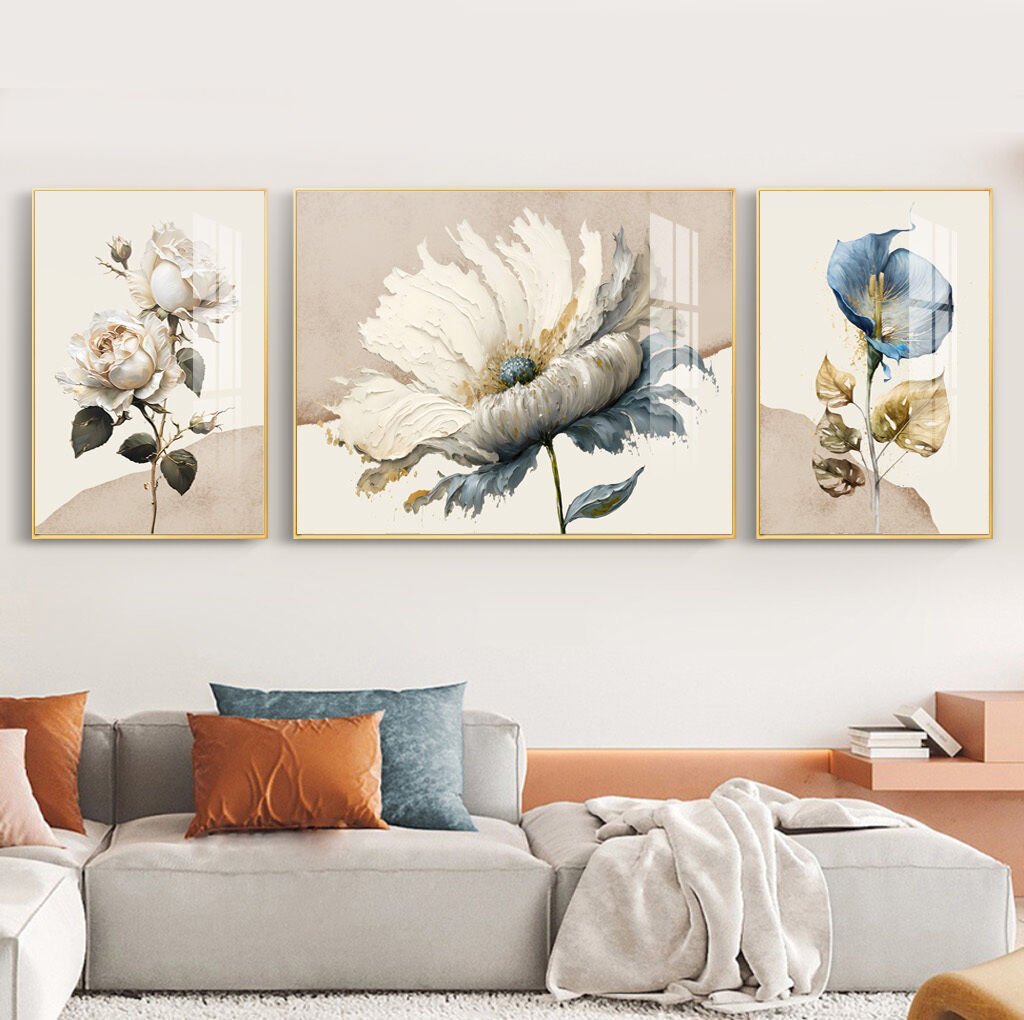 Çerçeveli Ahşap Tablo Seti Çiçek Desenli