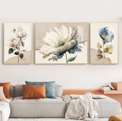 Çerçeveli Ahşap Tablo Seti Çiçek Desenli