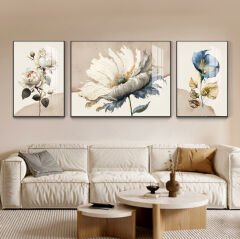 Çerçeveli Ahşap Tablo Seti Çiçek Desenli