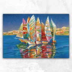 Dokulu Teknikler Kayık Soyut Kanvas Tablo