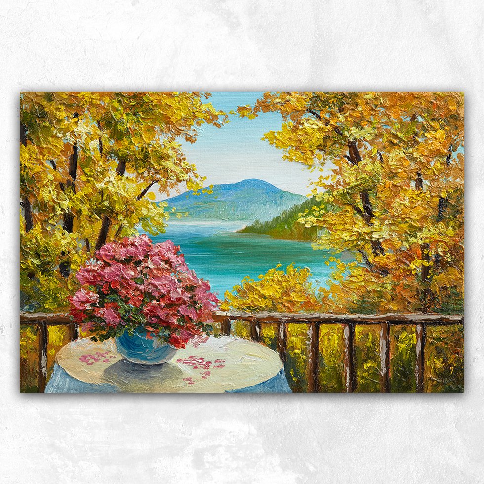 Dağ Gölü Çiçekler Soyut Kanvas Tablo