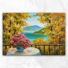 Dağ Gölü Çiçekler Soyut Kanvas Tablo