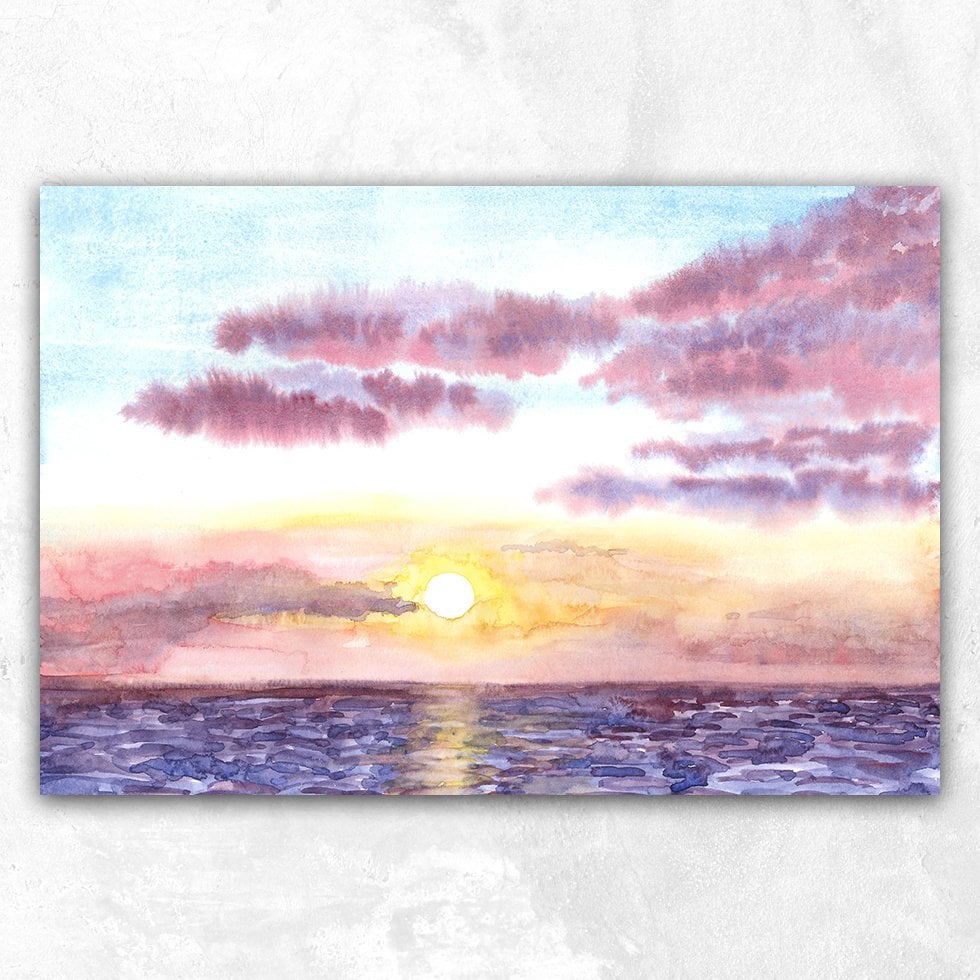 Mor Deniz Sulu Boya Soyut Kanvas Tablo