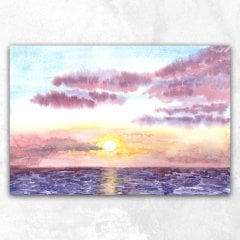 Mor Deniz Sulu Boya Soyut Kanvas Tablo