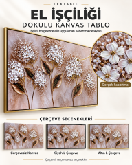 Beyaz Çiçekli Dokulu Kabartma Tablo