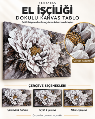 Beyaz Şakayık El İşçiliğiyle Kabartma Dokulu Kanvas Tablo