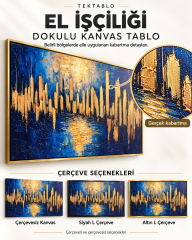 Mavi Altın Soyut Şehir Manzarası El İşçiliğiyle Kabartma Dokulu Kanvas Tablo
