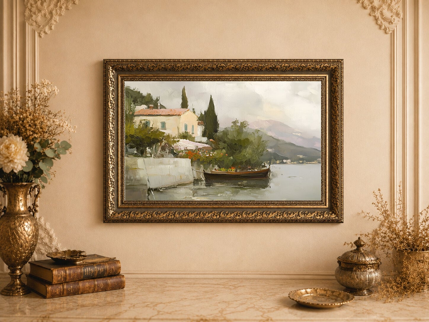 Vintage Yağlı Boya Görünümlü Manzara Tablo Klasik Manzara Tablo