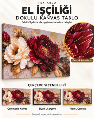 Bordo Krem Çiçek El İşçiliğiyle Kabartma Dokulu Kanvas Tablo