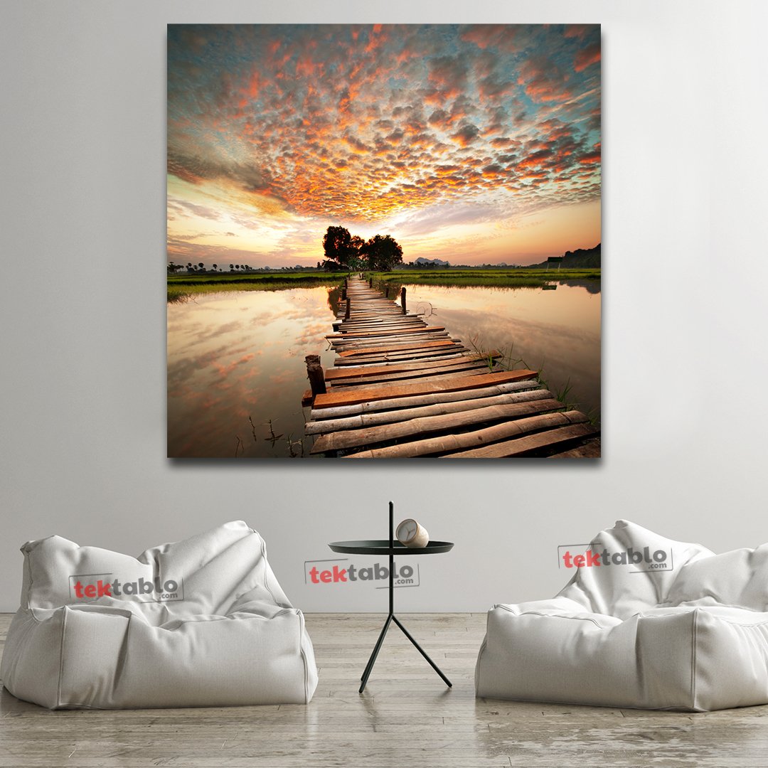 Gölde Gün Batımı Kanvas Tablo