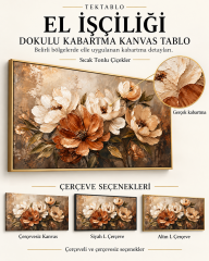 Sıcak Tonlu Çiçekler El İşçiliği Dokulu Kabartma Kanvas Tablo