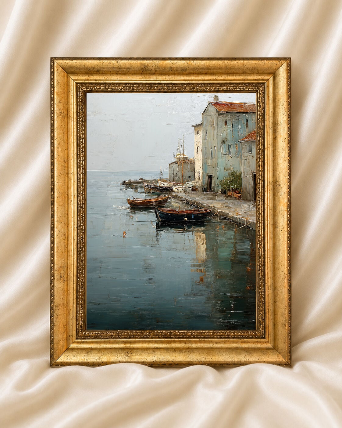 Vintage Yağlı Boya Görünümlü Deniz Manzaralı Klasik Tablo