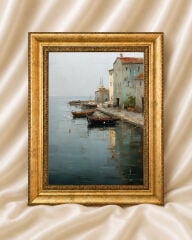 Vintage Yağlı Boya Görünümlü Deniz Manzaralı Klasik Tablo
