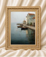 Vintage Yağlı Boya Görünümlü Deniz Manzaralı Klasik Tablo