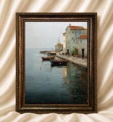 Vintage Yağlı Boya Görünümlü Deniz Manzaralı Klasik Tablo