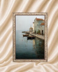 Vintage Yağlı Boya Görünümlü Deniz Manzaralı Klasik Tablo