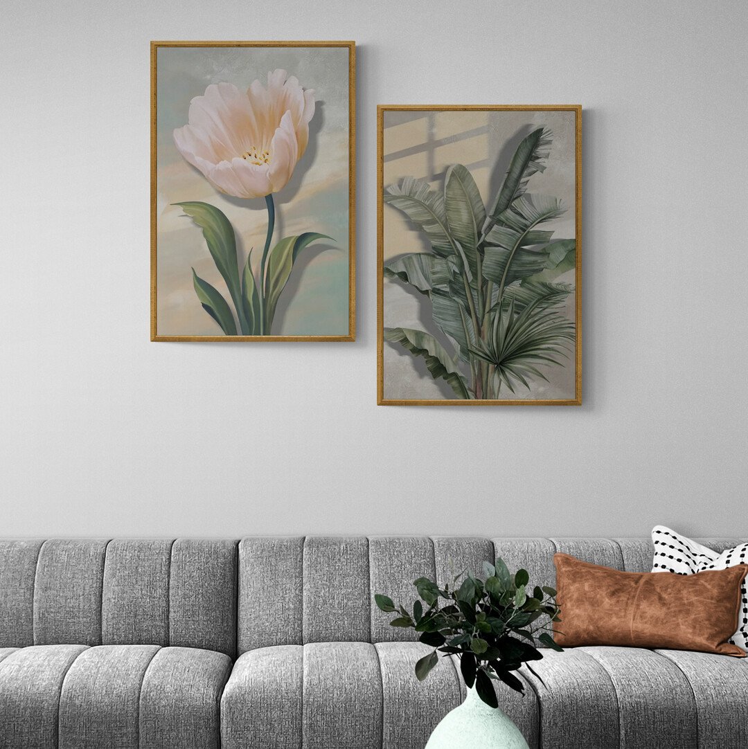 Soyut Çerçeveli Ahşap Tablo 32x24 cm - Altın