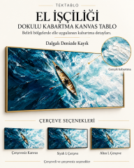 Dalgalı Denizde Kayık El İşçiliği Dokulu Kabartma Kanvas Tablo