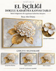 Beyaz Altın Ortanca El İşçiliği Dokulu Kabartma Kanvas Tablo