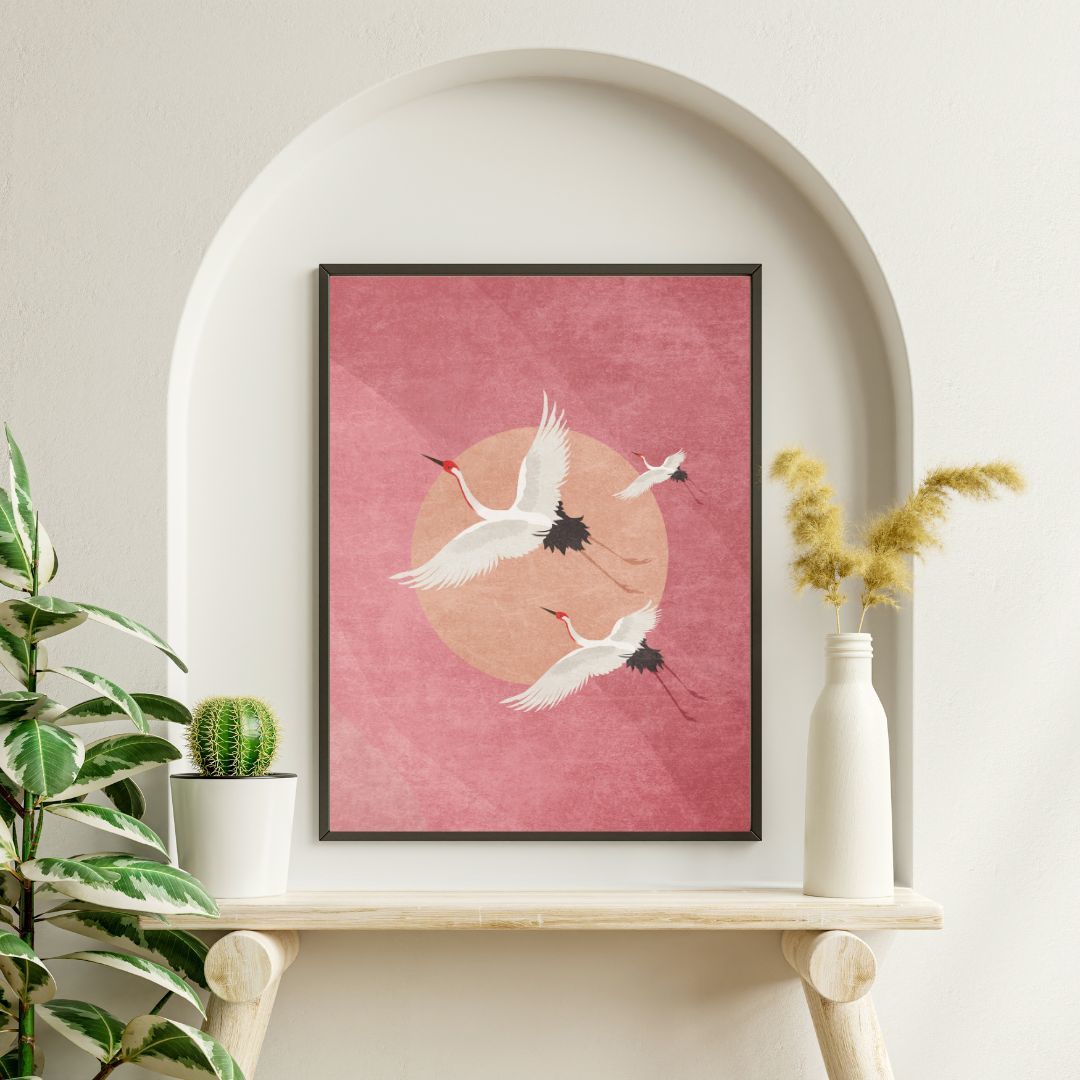 Leylek Temalı Soyut Tablo