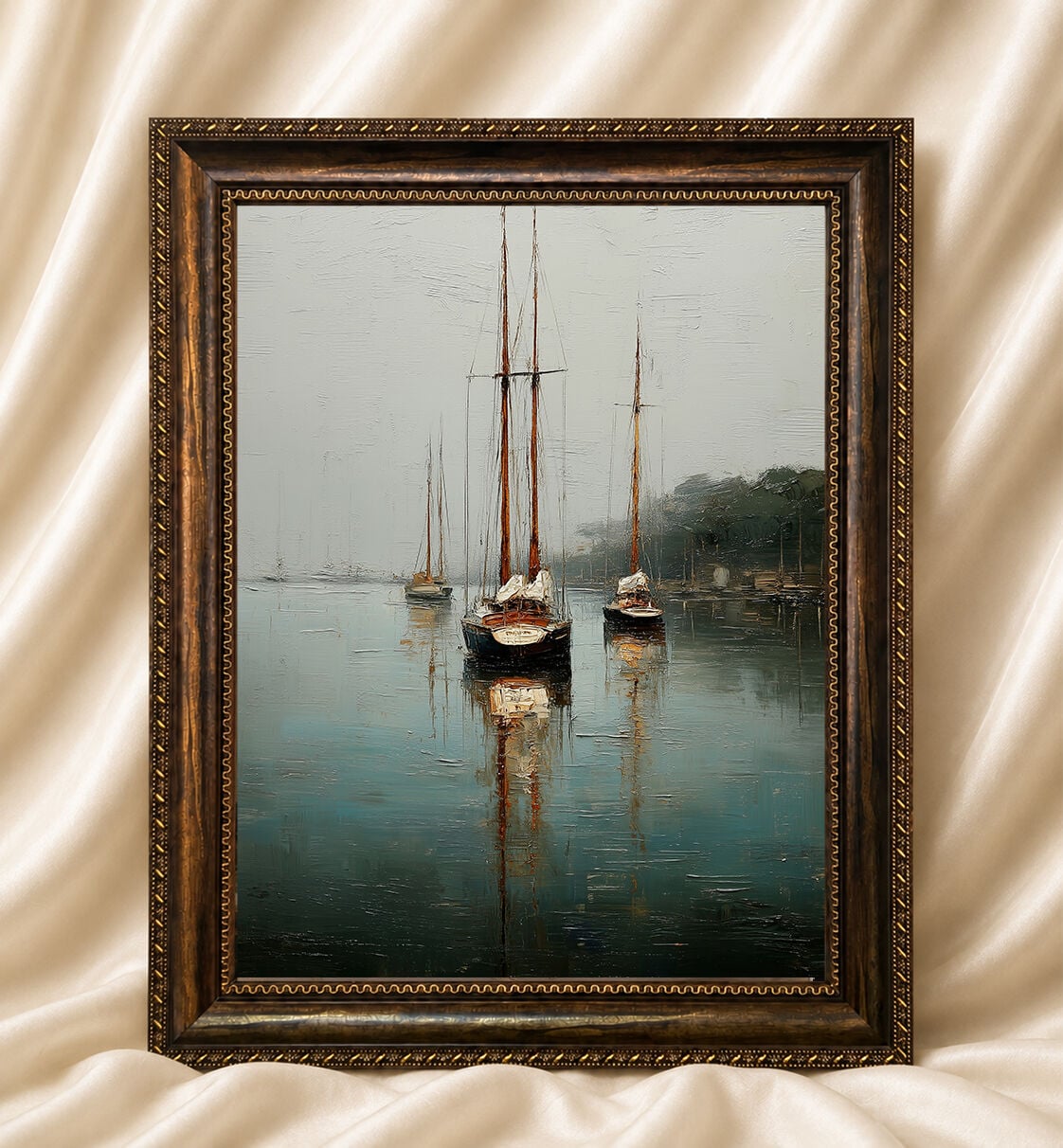 Vintage Yağlı Boya Görünümlü Deniz Manzaralı Klasik Tablo