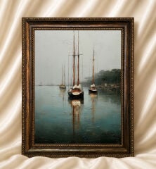 Vintage Yağlı Boya Görünümlü Deniz Manzaralı Klasik Tablo