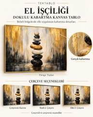 Denge Taşları El İşçiliği Dokulu Kabartma Kanvas Tablo