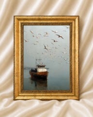 Vintage Yağlı Boya Görünümlü Deniz Manzaralı Klasik Tablo
