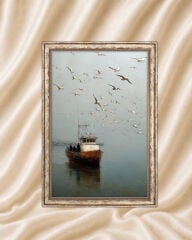 Vintage Yağlı Boya Görünümlü Deniz Manzaralı Klasik Tablo