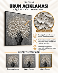 Beyaz Çiçekli Siyah Vazo El İşçiliği Kabartmalı Kare Kanvas Tablo