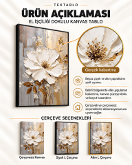 Beyaz Çiçek Altın Yaprak El İşçiliği Kabartmalı Kanvas Tablo