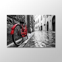 Arnavut Kaldırımlı Sokakta Kırmızı Bisiklet Kanvas Tablo - MTK913