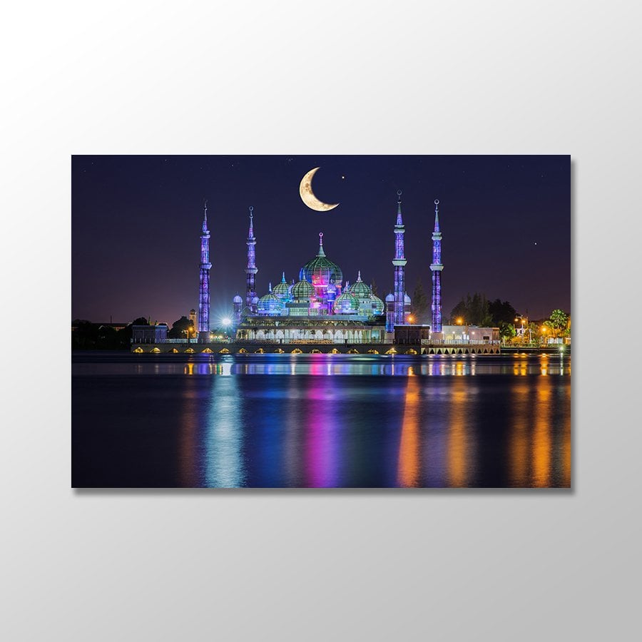 Malezya'da Gece Kristal Camii Kanvas Tablo - MTK916