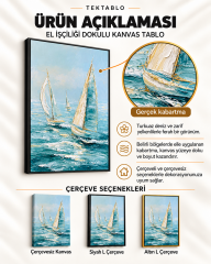 Turkuaz Deniz ve Yelkenliler El İşçiliği Kabartmalı Kanvas Tablo