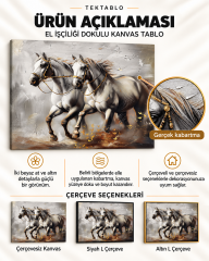 İki Beyaz At El İşçiliği Kabartmalı Kanvas Tablo