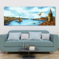 Hezarfen Ahmed Celebi ile Eski İstanbul Manzarası Panoramik Kanvas Tablo