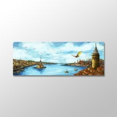 Hezarfen Ahmed Celebi ile Eski İstanbul Manzarası Panoramik Kanvas Tablo