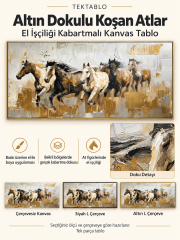 Altın Dokulu Koşan Atlar El İşçiliği Kabartmalı Kanvas Tablo