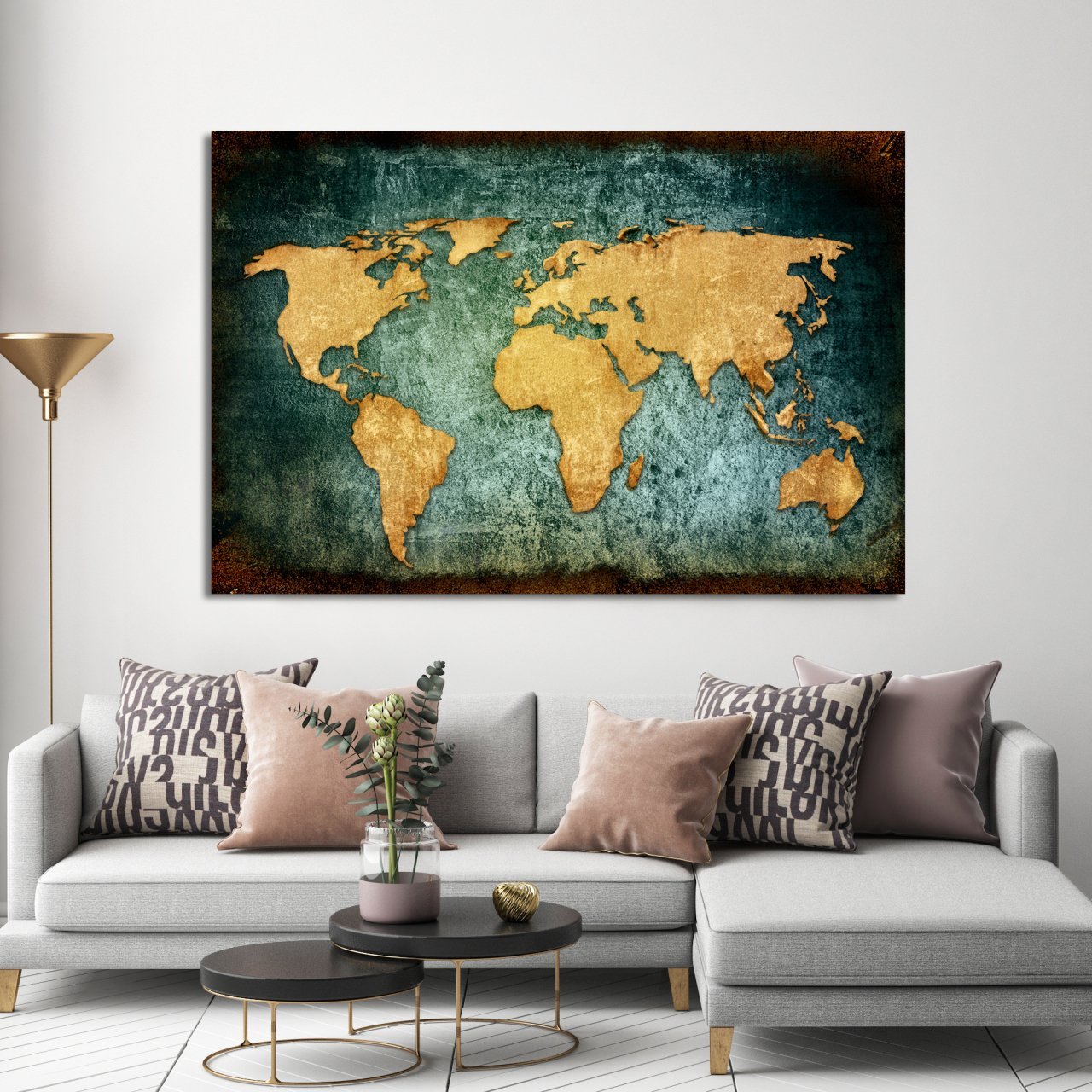 Kabartma Görünümlü Dünya Haritası Kanvas Tablo