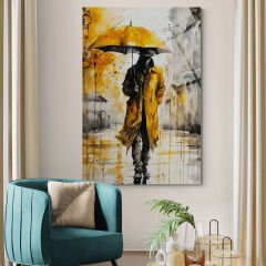 Soyut Şemsiyeli Adam Cam Tablo – Temperli Cam Duvar Sanatı