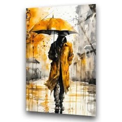 Soyut Şemsiyeli Adam Cam Tablo – Temperli Cam Duvar Sanatı