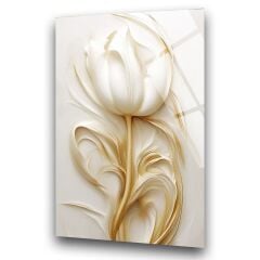 3D Beyaz Gül Cam Tablo – 4 mm Kırılmaz Cam Duvar Sanatı