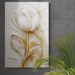 3D Beyaz Gül Cam Tablo – 4 mm Kırılmaz Cam Duvar Sanatı