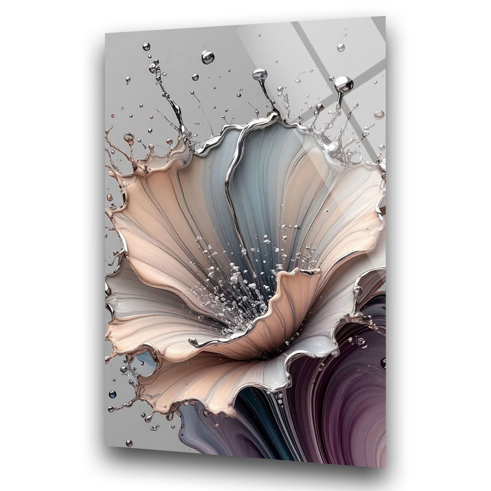 3 Boyutlu Mor Tonlarında Çiçek Cam Tablo – Cam Duvar Sanatı