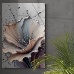 3 Boyutlu Mor Tonlarında Çiçek Cam Tablo – Cam Duvar Sanatı